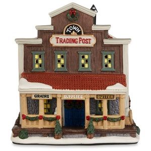 Christmas Village Country Holiday Time Trading Post Lights Up